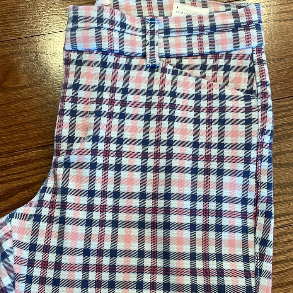 GAP women’s Gingham slim city crop ankle crop pants pink blue pockets size 2 - Picture 11 of 13